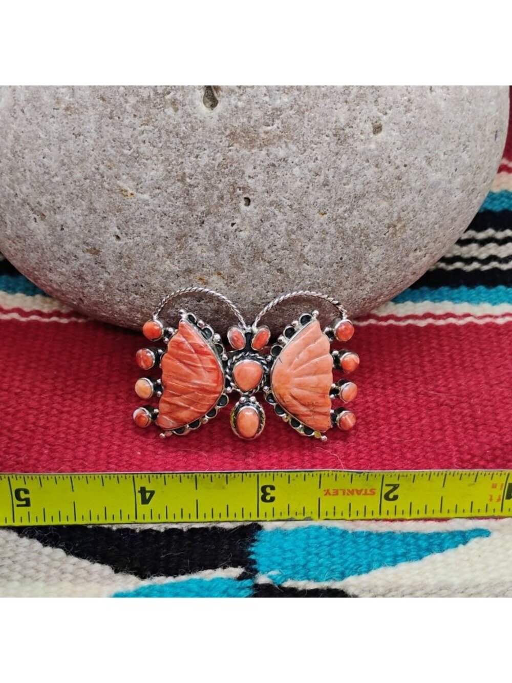 Native Signed CK Sterling Silver Orange Spiny Oyster Butterfly Ring Adjustable - Picture 4 of 10